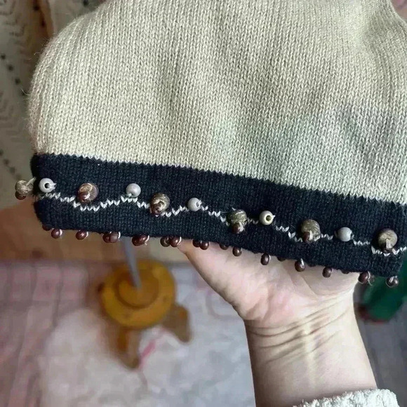 Storybook Knits Beaded Sweater Cardigan Black and Beige Size L - Picture 4 of 11